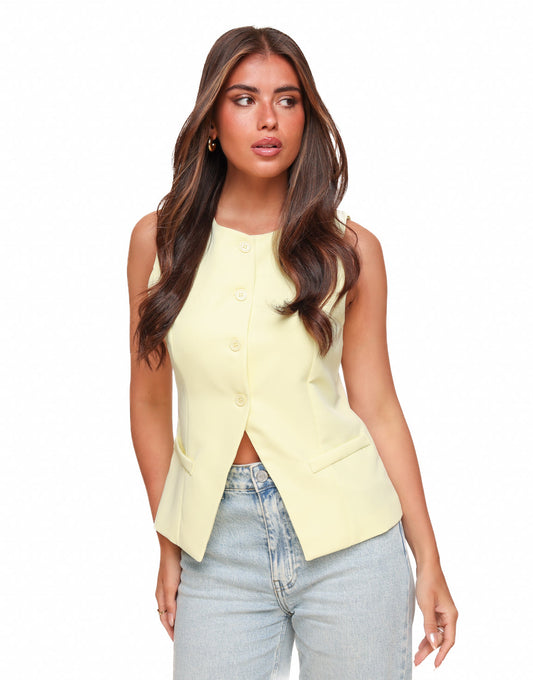 Zachtgele Hoge Knopen - Gilet
