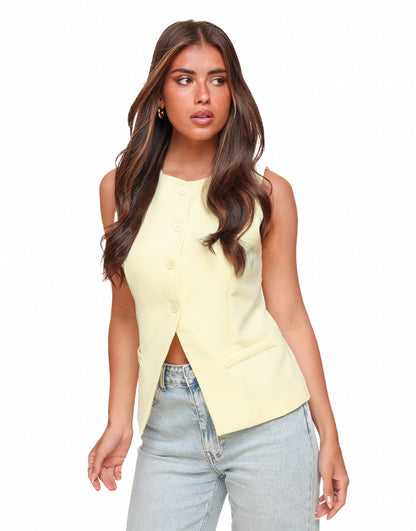 Zachtgele Hoge Knopen - Gilet